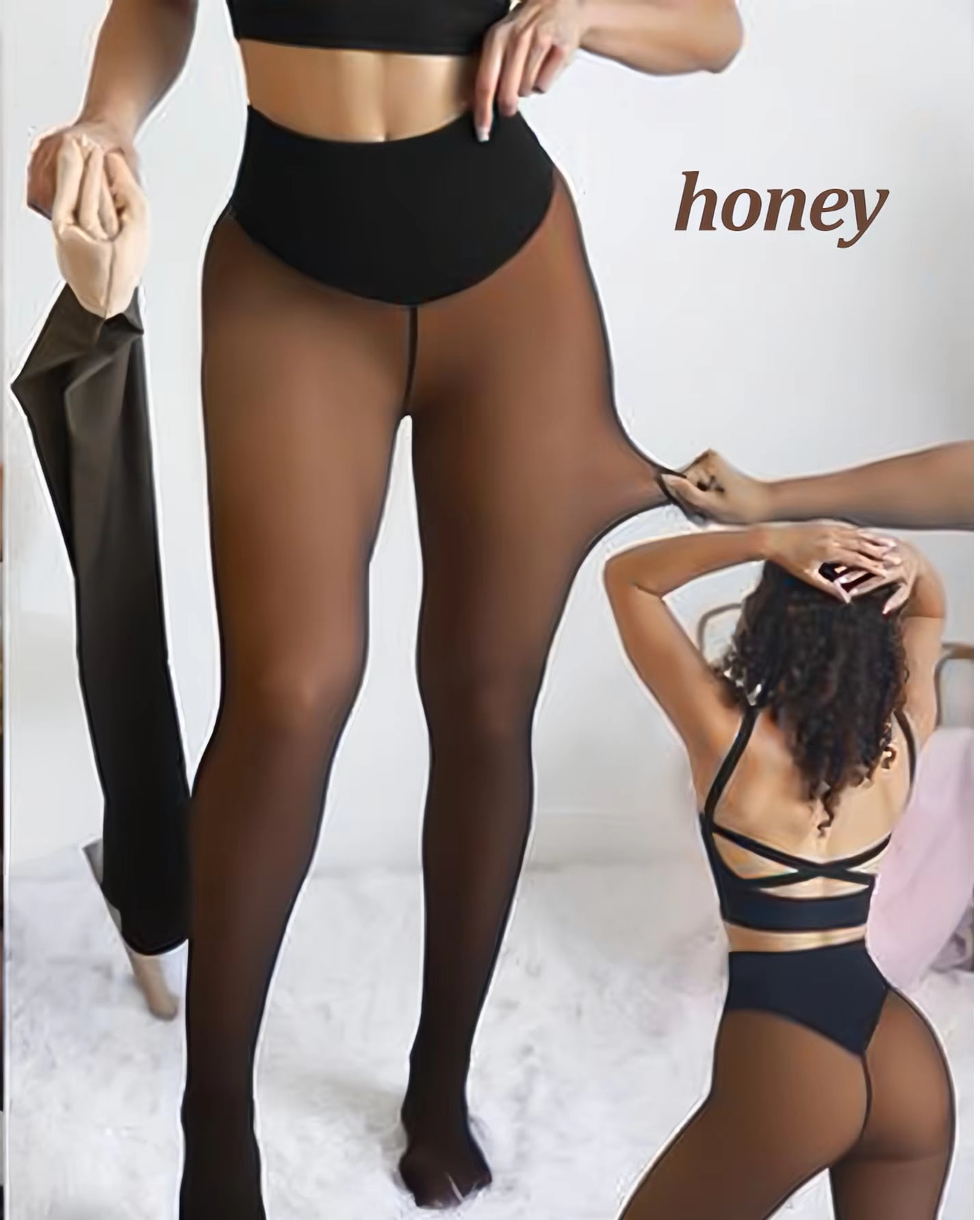 High Waisted Fleece Lined Transparent Skinny Pants Sugar Brown Honey Color Tights Butt Lifting Thermolactyl Pants Women Leggings